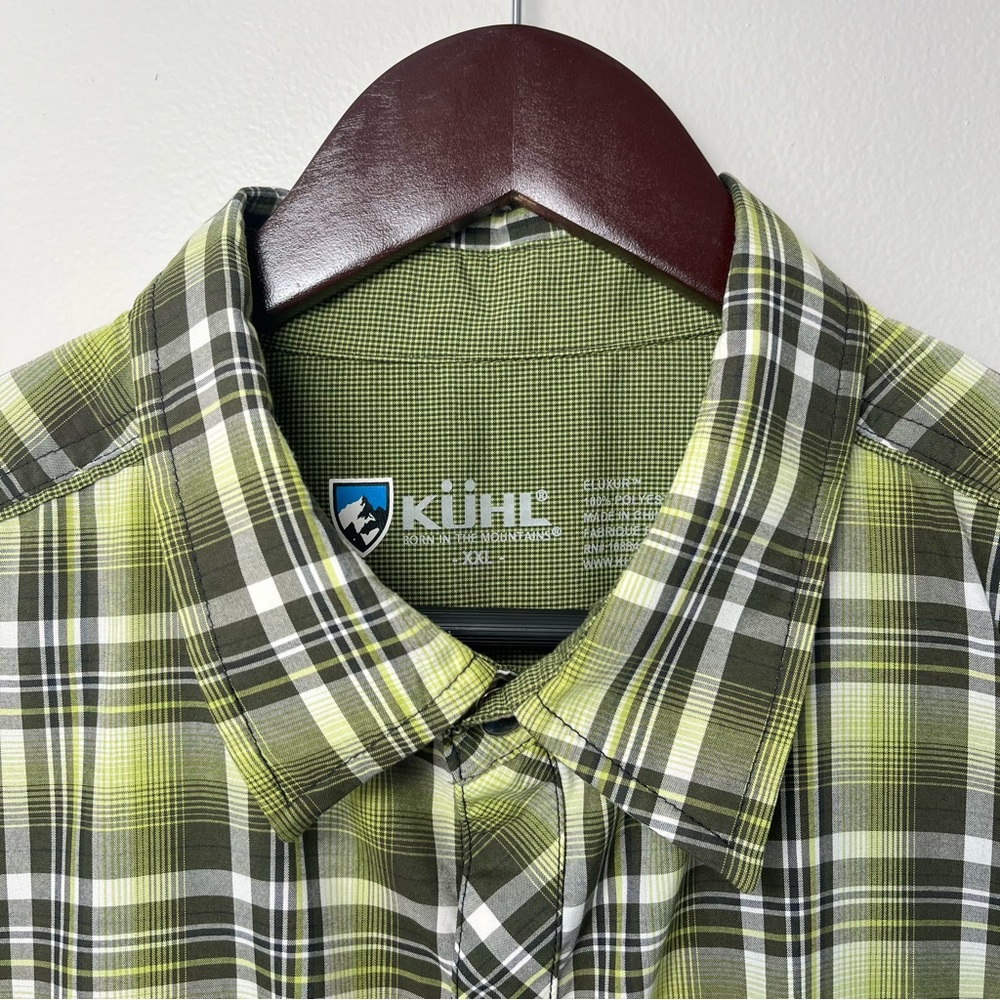 KUHL Men's XXL Green Plaid Pearl Snap ELUXUR Short Sleeve Shirt GORPCORE- FLAWED - Picture 3 of 16